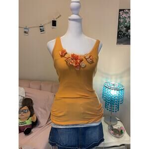 orange vintage abercrombie and fitch tank with floral detailing
